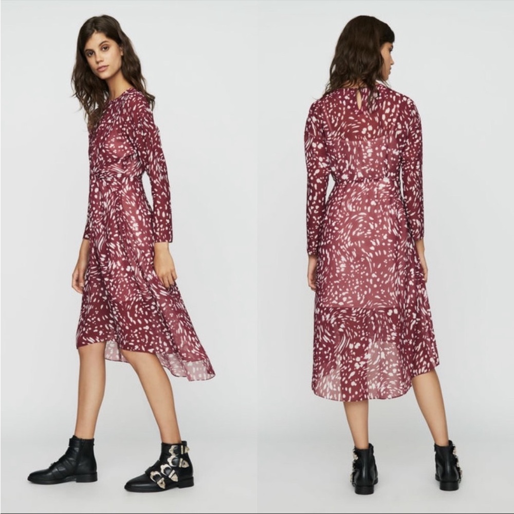 Maje red and white long sleeve dress